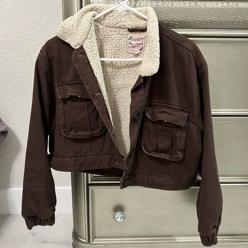 (SOLD) Stoosh Vintage Denim - Sherpa Lined Crop Coat Jacket